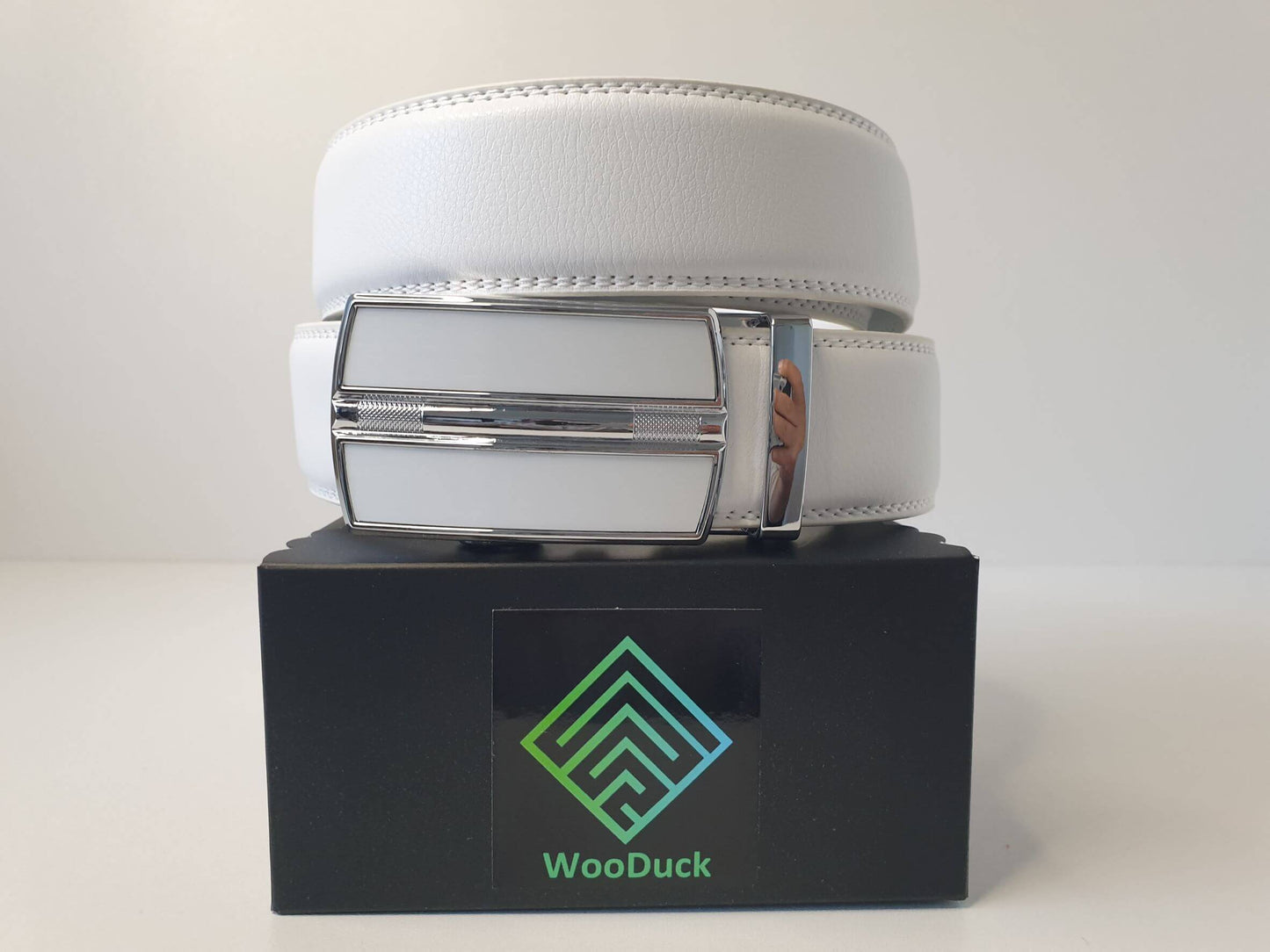 WooDuck Lederen riem met Automatische gesp - Model 7 - Wit