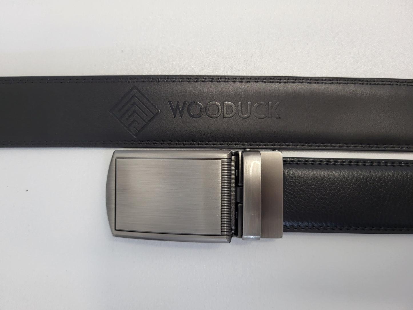 Black Leather Belt with Automatic Silver Buckle