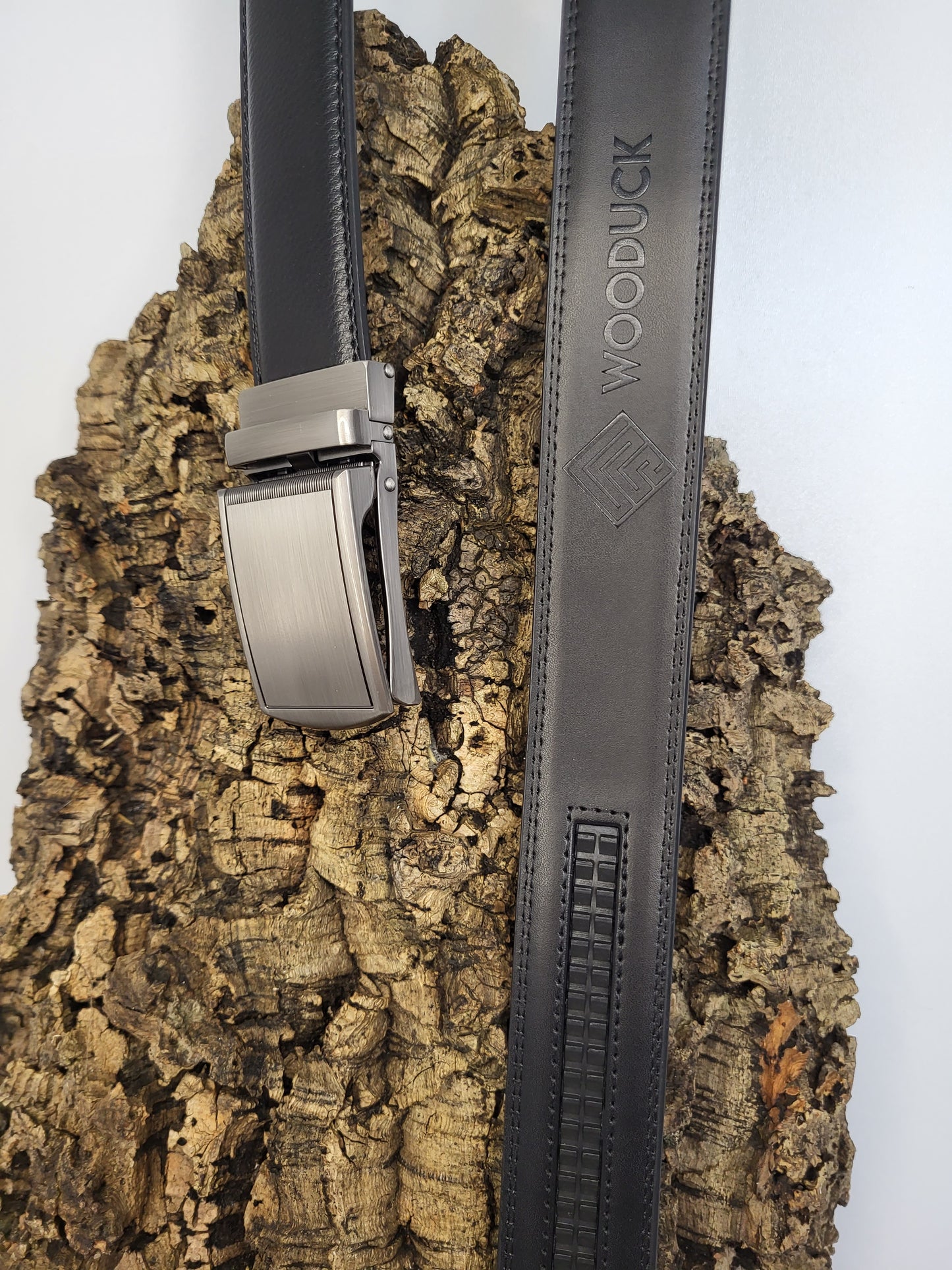 Black Leather Belt with Automatic Silver Buckle